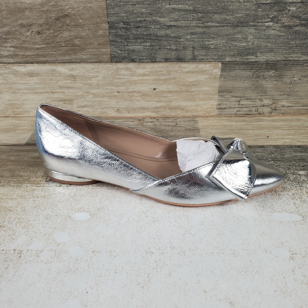 Naturalizer Havana Bow Womens Flat Shoes Sz 6.5 W Silver Leather Pointed Toe